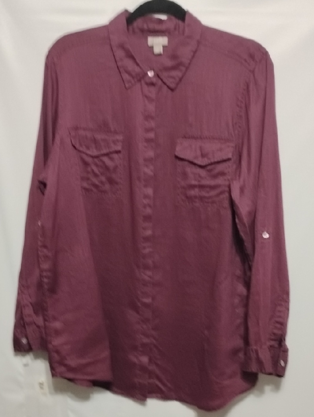 J.Jill Ramir Classic Long-Sleeveโ Button-Up Shirt - Burgundy